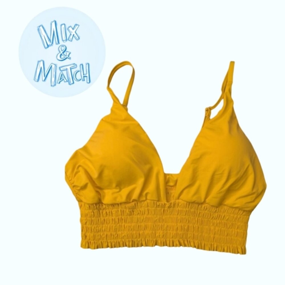 Marigold Yellow Smocked Bustier Padded Swim Top Size Small
